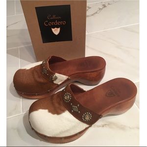 Calleen Cordero Pony Hair Clog in Natural/White
